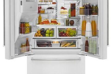 A KitchenAid 26.8 cu ft French Door Fridge filled with fresh produce and other essentials.