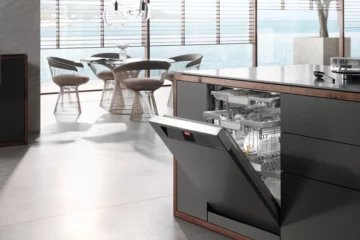 A built-in Miele dishwasher.