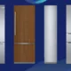 Bosch refrigerator comparison featuring French-door, custom-panel bottom-freezer, single-column fridge, and dual-drawer fridge models in various finishes and designs.