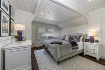 Bedroom with slanted ceiling showing air conditioner BTU sizing considerations for cooling irregular room shapes