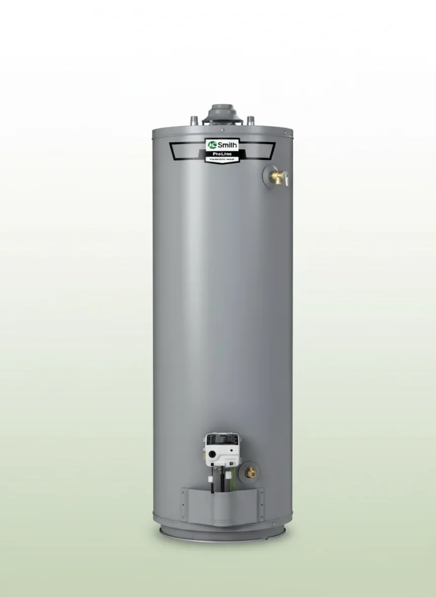 AO Smith ProLine GUR-50 water heater control panel and gas valve assembly detail