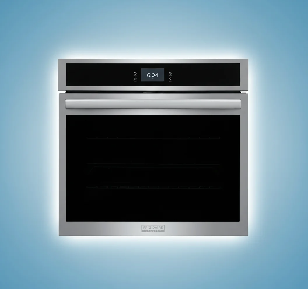 Frigidaire GCWS3067AF wall oven front view with premium stainless steel finish and digital control panel