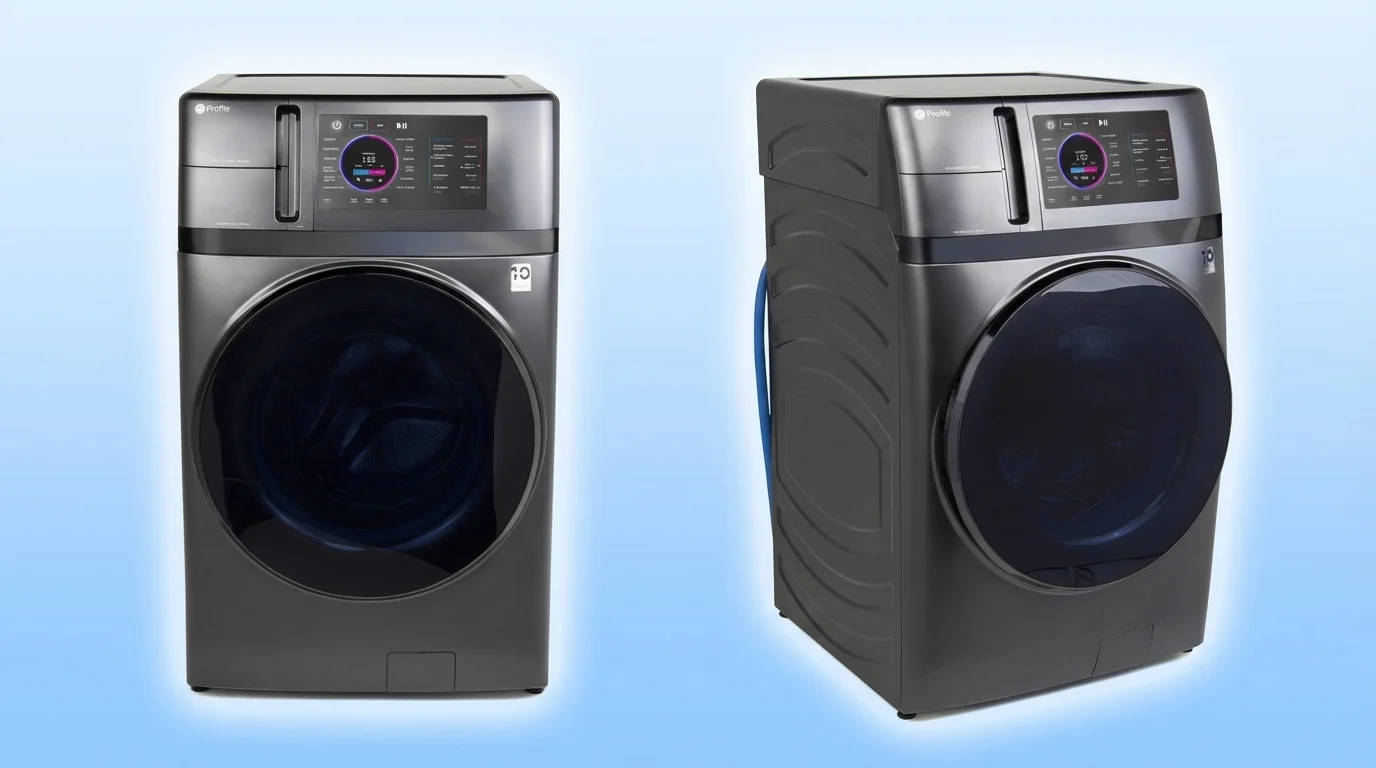 GE Profile washer dryer combo in carbon graphite finish