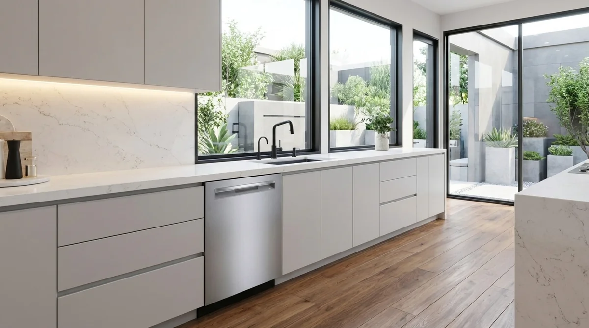 Bosch 800 Series 24-inch stainless steel top-control dishwasher SHP78CM5N in modern kitchen