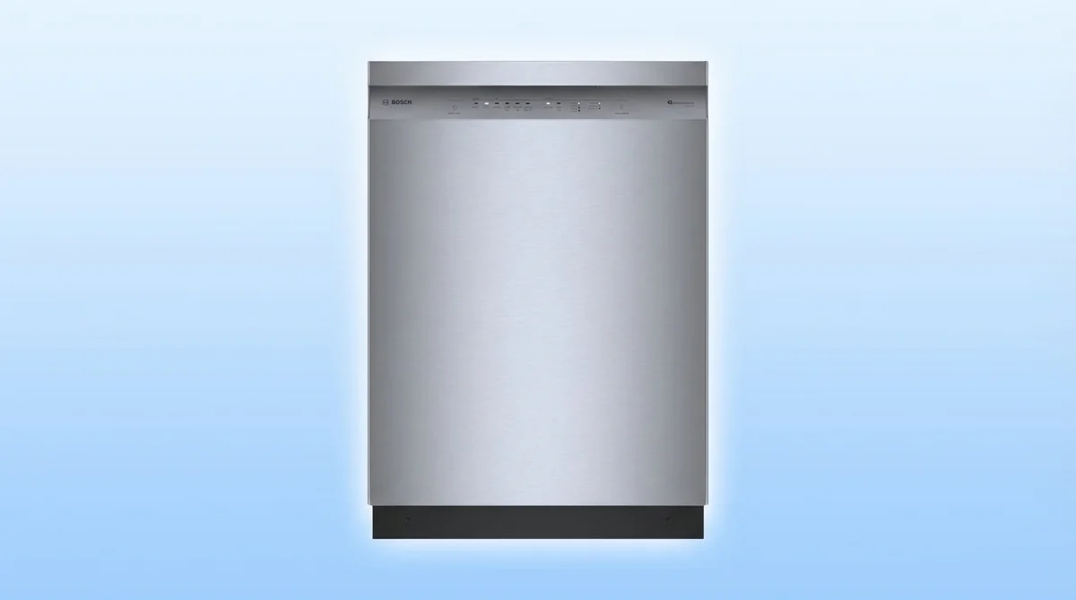 Bosch 100 Series SHE41CM5N front control panel with stainless steel finish