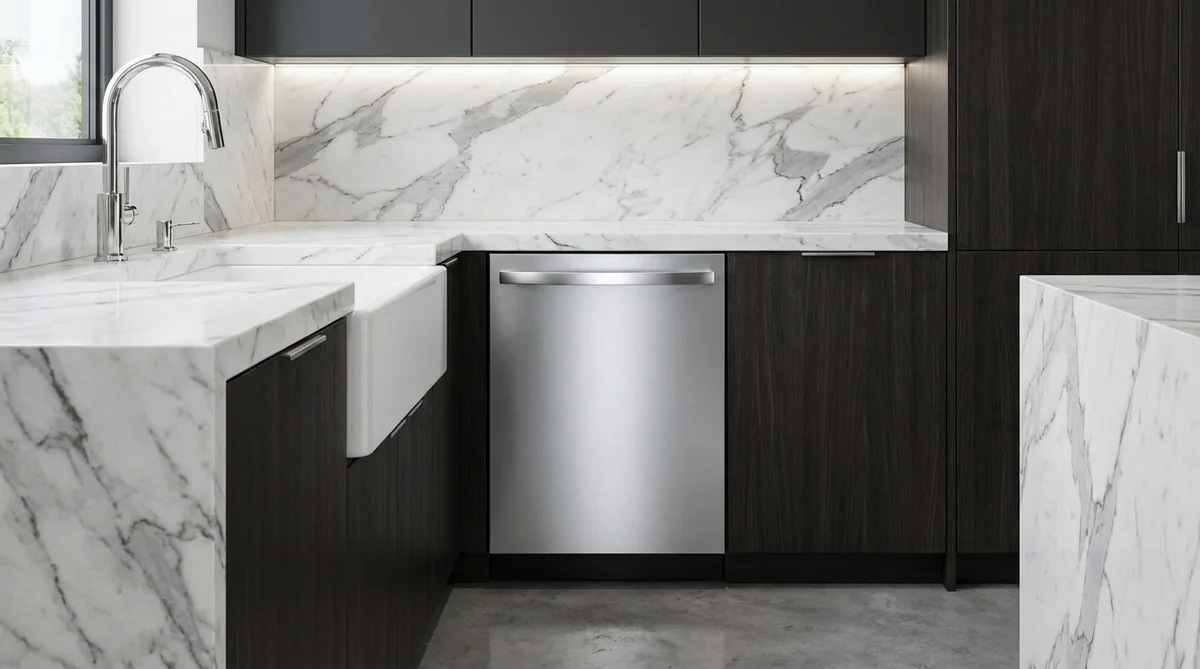 Bosch 800 Series SHX78CM5N dishwasher with CrystalDry in luxury contemporary kitchen