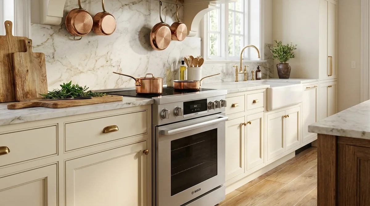 Bosch HIS8055U stainless steel induction range in a styled kitchen