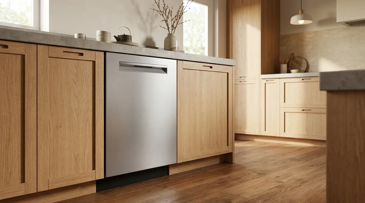 Bosch SHP65DM5N dishwasher in a Japandi kitchen with smart Home Connect and AutoAir drying