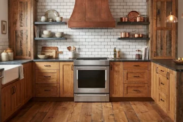 KitchenAid KSIS730PSS induction range in a modern rustic kitchen