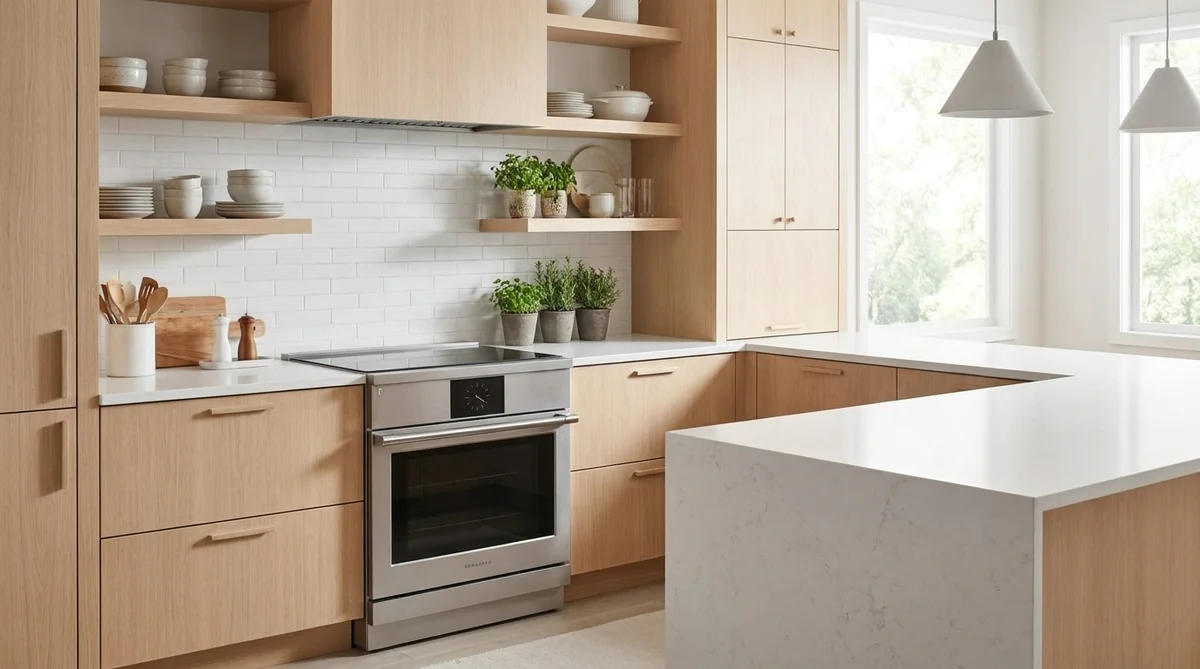 Monogram ZHP304ETVSS stainless steel induction range in a styled kitchen