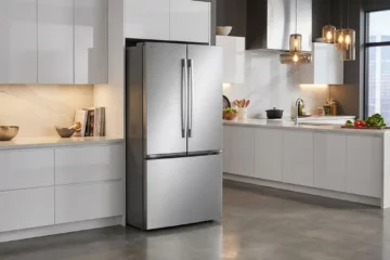 LG LF25H6200S stainless French-door refrigerator in a bright modern showroom kitchen