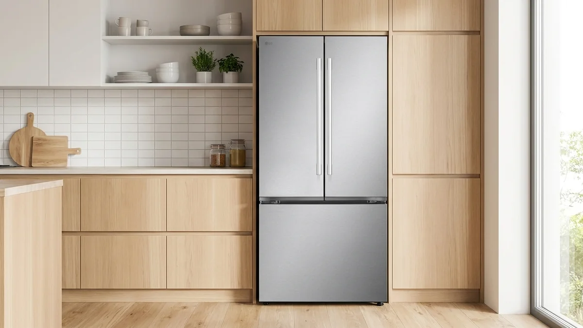LG LF25H6200S stainless French-door refrigerator in a light Scandinavian-style kitchen
