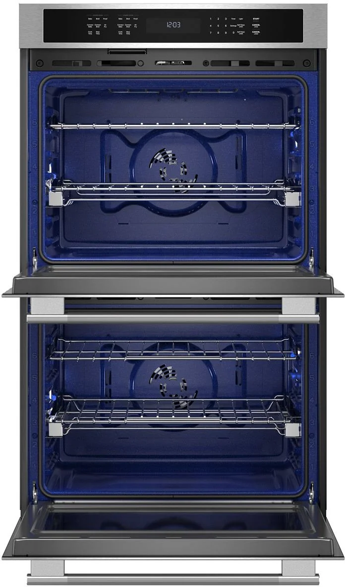 KitchenAid KOED530SPS double wall oven with both cavities open.