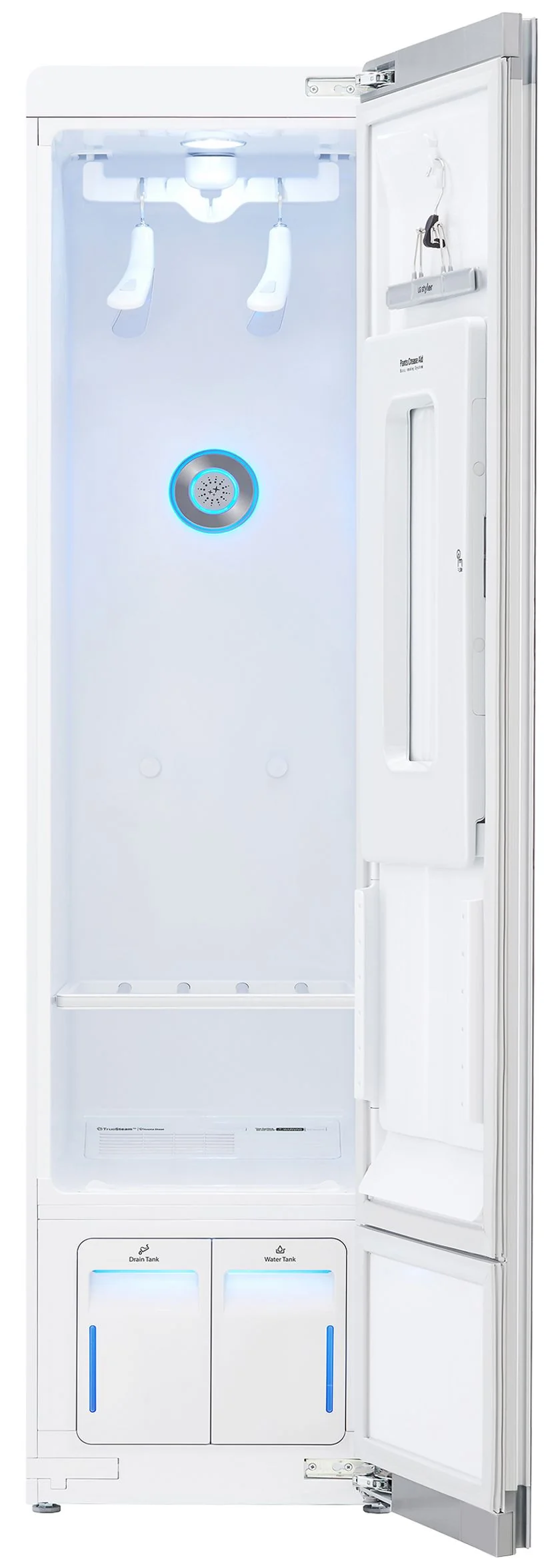 LG S3MFBN Styler garment-care cabinet shown open; not a washer or dryer.