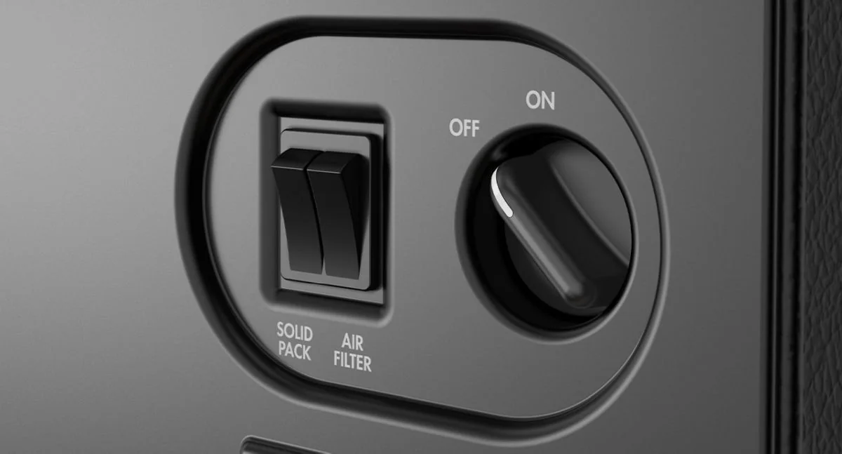 KitchenAid KTTP515TSS Solid Pack and Air Filter switches beside the on-off knob