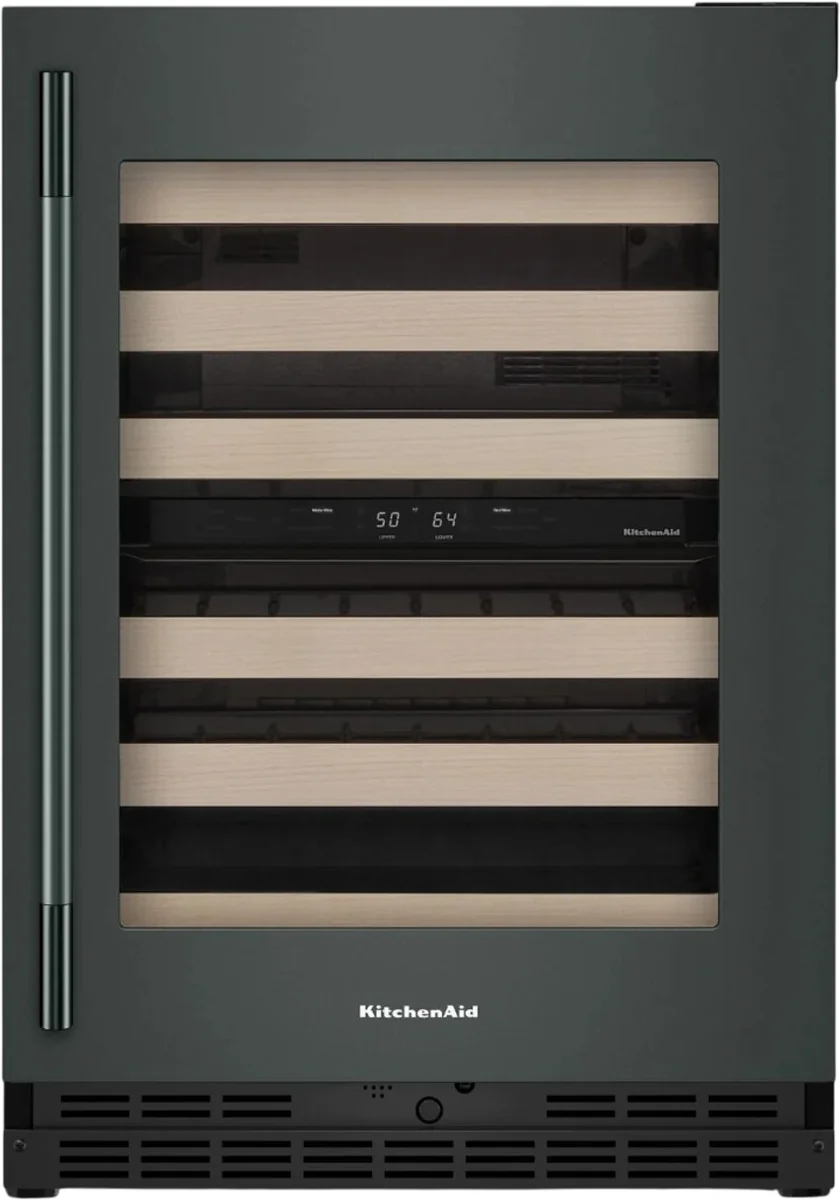 KitchenAid KUWR524SJP with Juniper glass door and wood-front racks