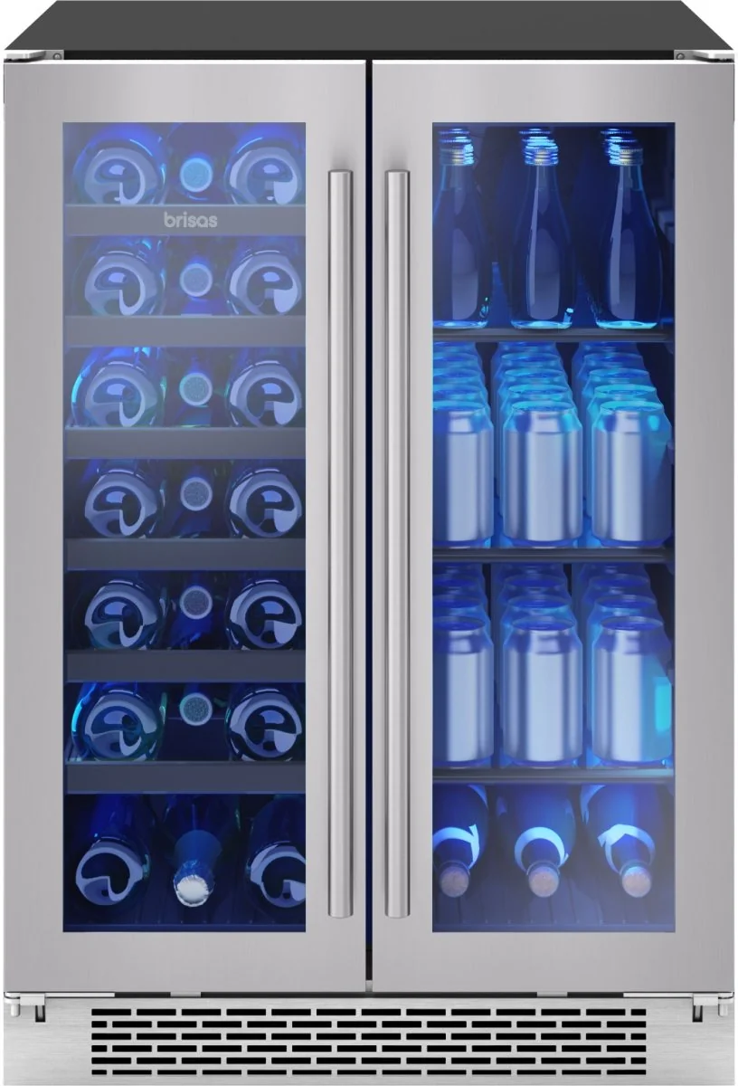 Zephyr Brisas BWB24C32AG French-door cooler with wine left and beverage shelves right