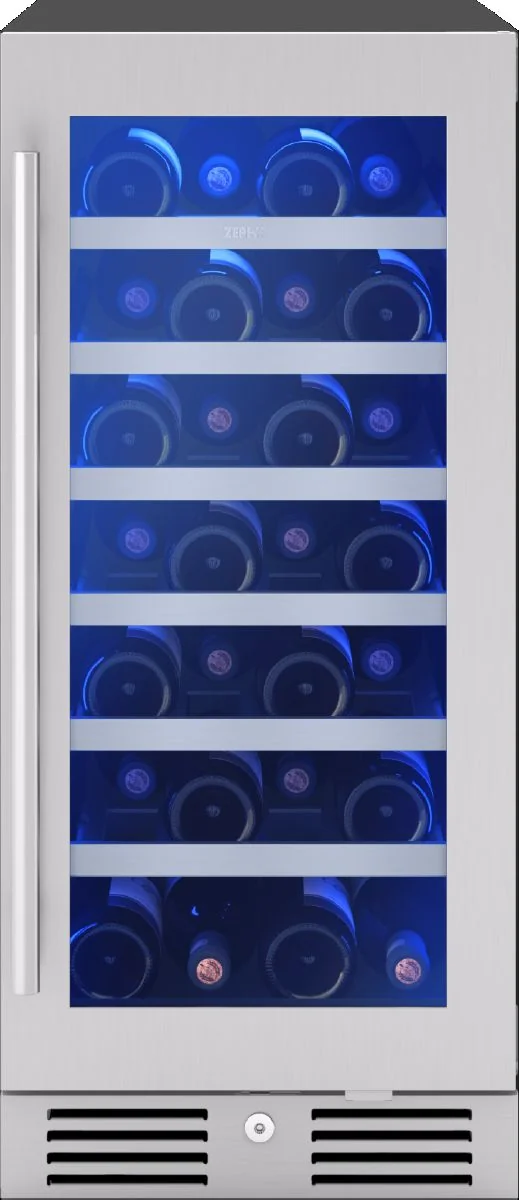Zephyr Presrv PRW15C01CG narrow stainless glass-door wine cooler