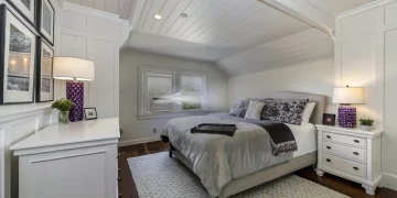 Bedroom with slanted ceiling showing air conditioner BTU sizing considerations for cooling irregular room shapes