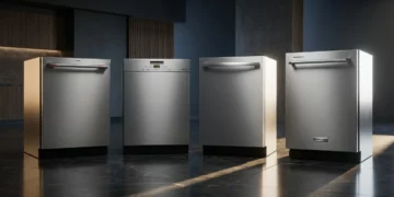 Premium dishwasher brands on sale including Miele, KitchenAid, Bosch, and Cafe in professional showroom display