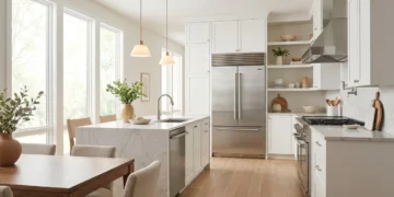 Modern luxury kitchen with premium appliances showcasing Buy More Save More sale event