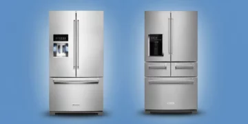 Comparison of KitchenAid KRMF706ESS and KRFF577KPS refrigerators showing best overall versus best value models